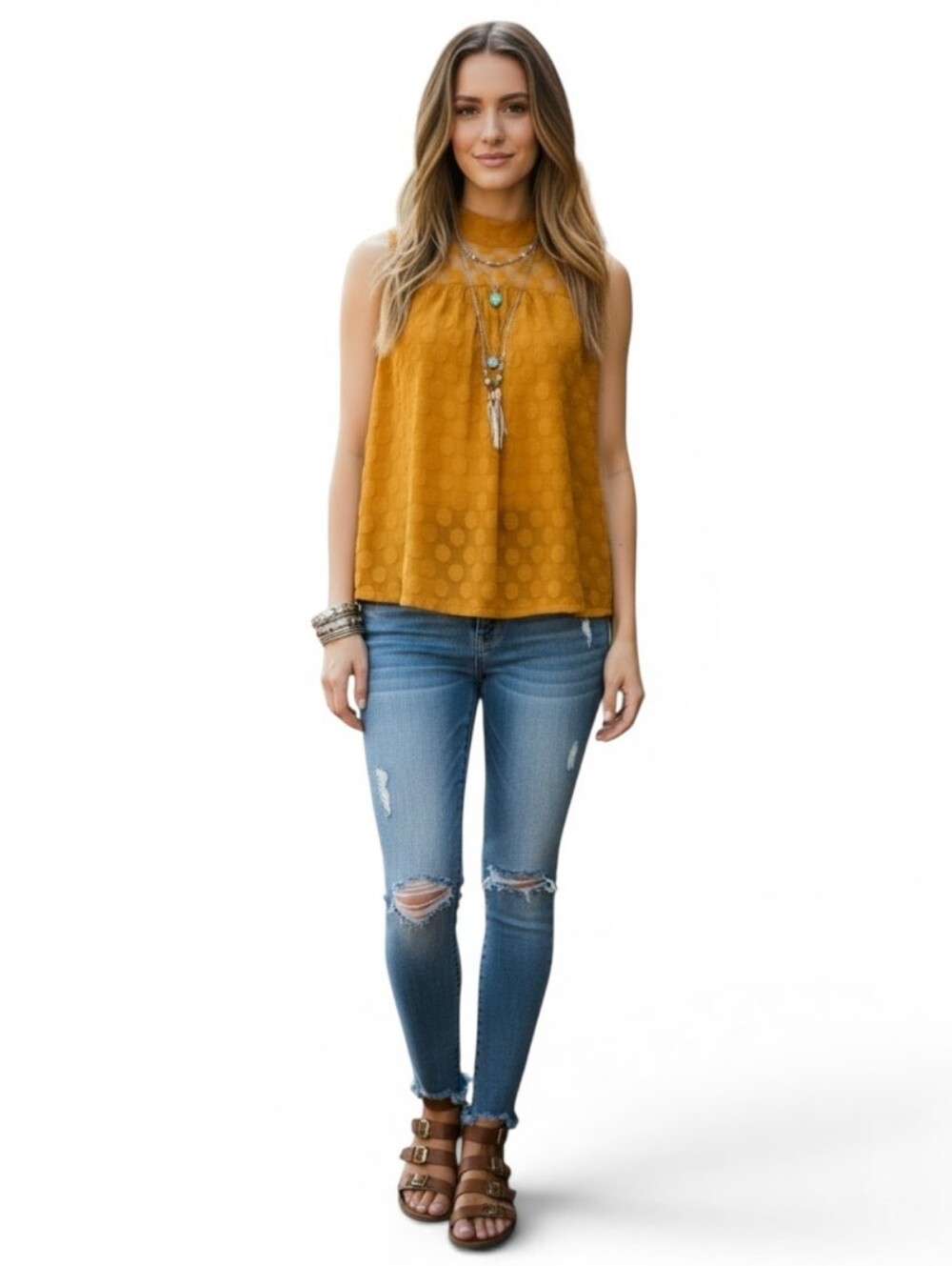 Shannon Ford New York Yellow Polka Dot Lace Sleeveless Blouse, Lined, EUC, L